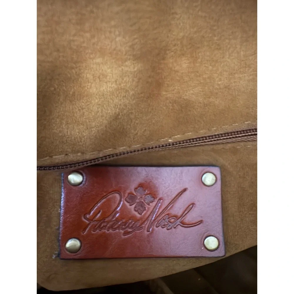 Patricia Nash Satchel Women Bag Cognac Leather Floret Embossed Crossbody Vintage